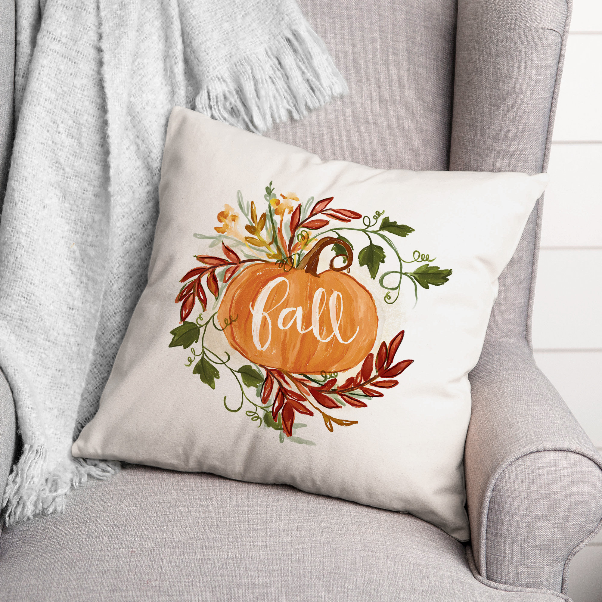 Designs Direct Creative Group Fall Pumpkin Vine Throw Pillow | Wayfair