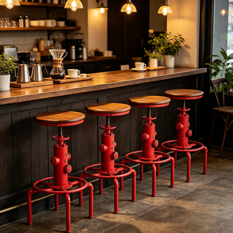 Tabouret de bar Dicot, Brun / rouge antique, 4