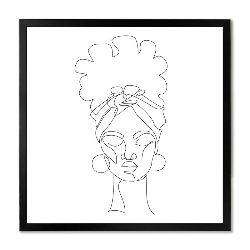 «Black Woman Afro Portrait One Line Art», impression sur toile, H 36 po x l 36 po x P 1 po, Cadre photo noir