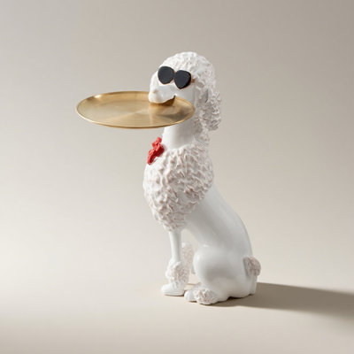 Modern Poodle Resin Metal Tray Storage Floor Decor Item