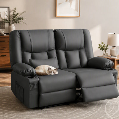 Recliner Loveseat with Massage and Heating for Living Room,Love Seat Manual Oversized Recliner with Cup Holders,Side Pocket for Adult,GREY