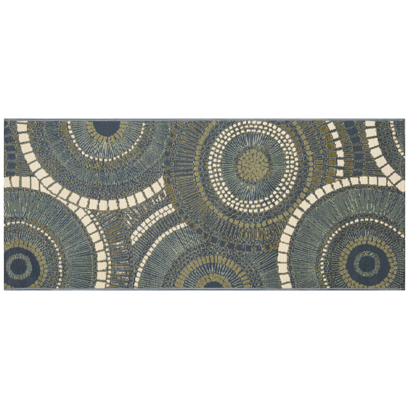 Lygia Abstract Synthetic Non-Skid Kitchen Mat, Runner 1'11" x 4'11", White/Green/Blue