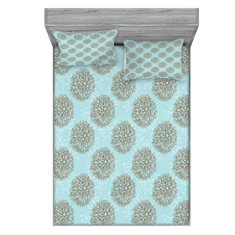 Microfiber Floral Sheet Set, Queen Sheet Set with Fitted Sheet