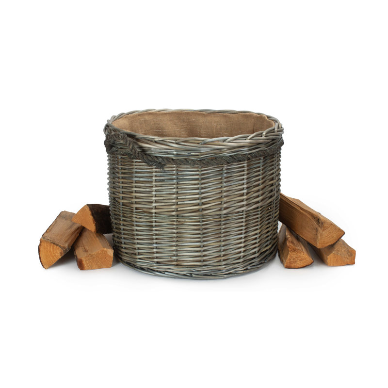 Wicker Storage Basket with Lining, 40cm H x 50cm W x 50cm D, Antique Wash