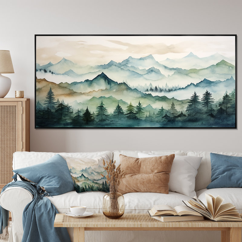 Sommet vert, montagnes du Japon - Art encadré au Japon, Cadre flottant noir, H 28 po x l 60 po x P 1,5 po