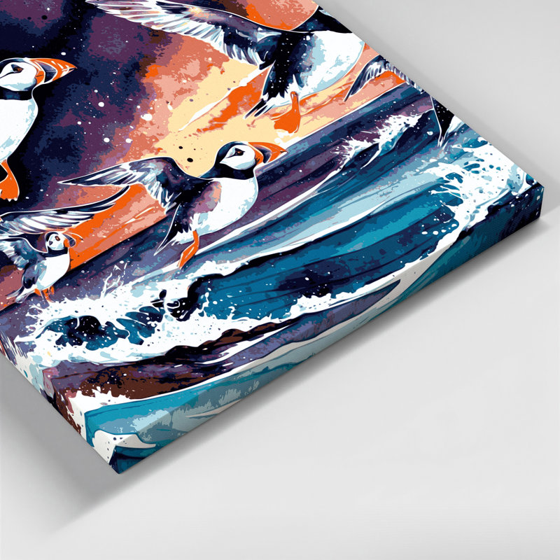 «Birds Atlantic Puffin», art mural sur toile mauve, H 16 po x l 16 po