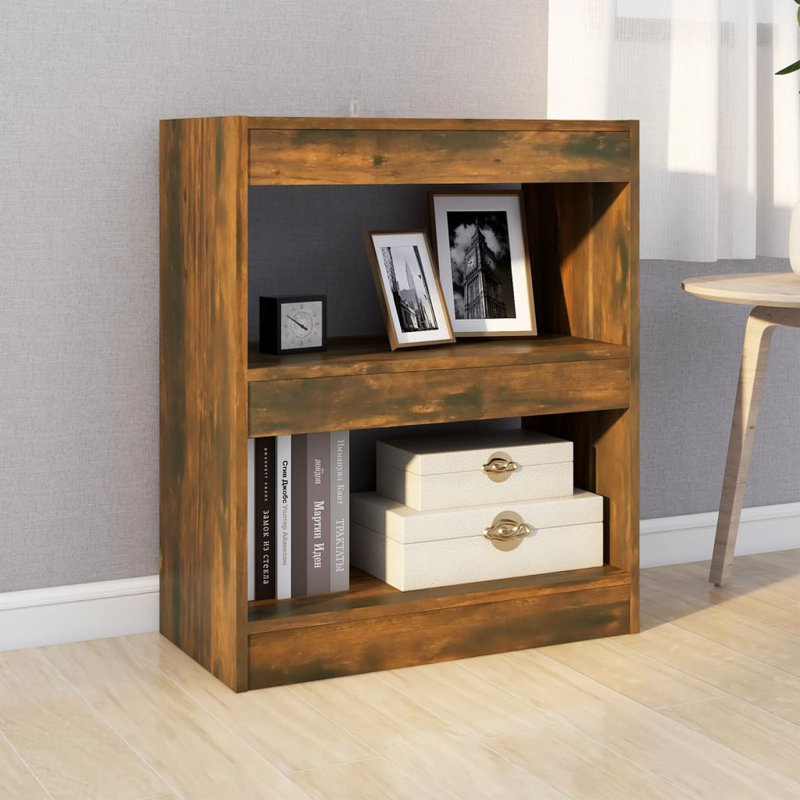Book Cabinet/Room Divider, (2 Shelves) 72cmH x 60cmW x 30cmD, Smoked Oak