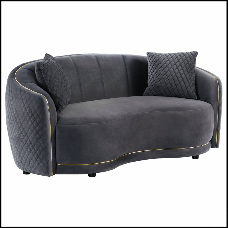 Lorraine Upholstered Curved Loveseat With Textural Diamond Tufting And Elegant Gold Trim, Perfect For Glamorous Living Rooms