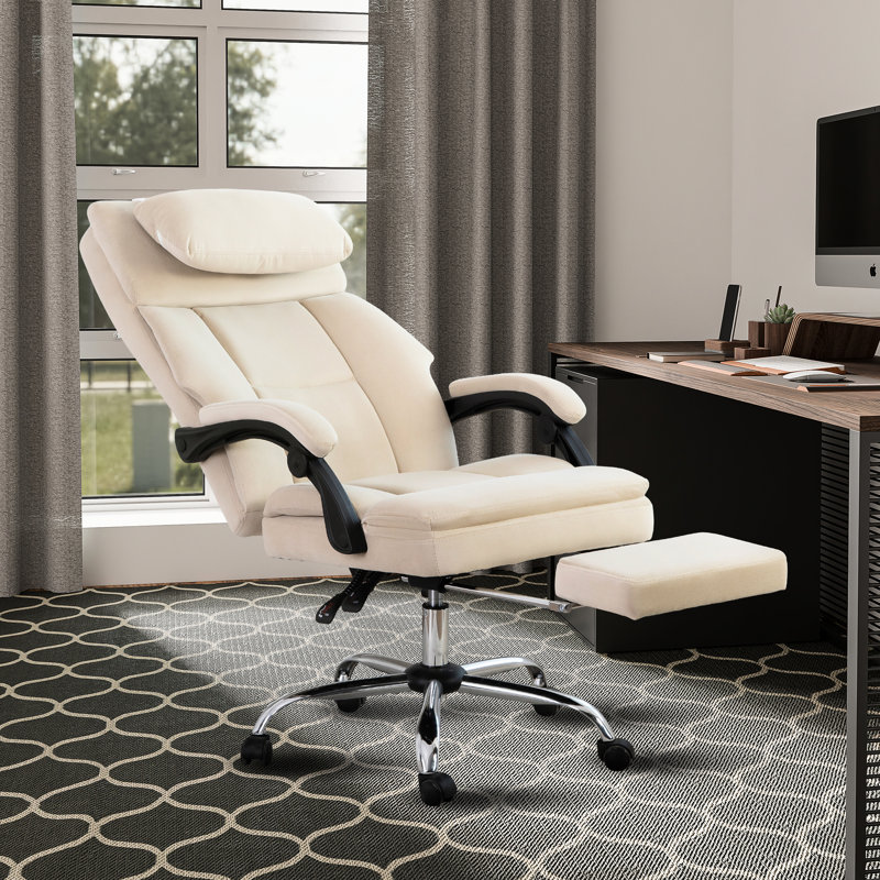 Chaise de bureau, chaise de bureau de direction grande et haute avec repose-pieds et appui-tête amovible, chaise de bureau ergonomique à haut dossier avec velours givré confortable (beige)