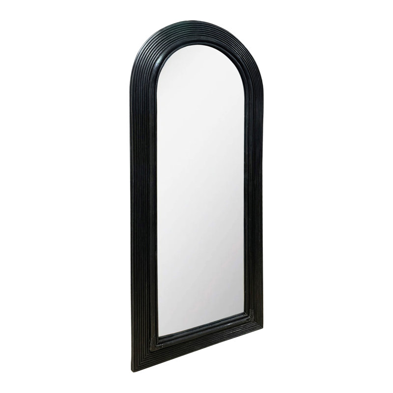 Miroir de plancher en rotin 70 po, Noir