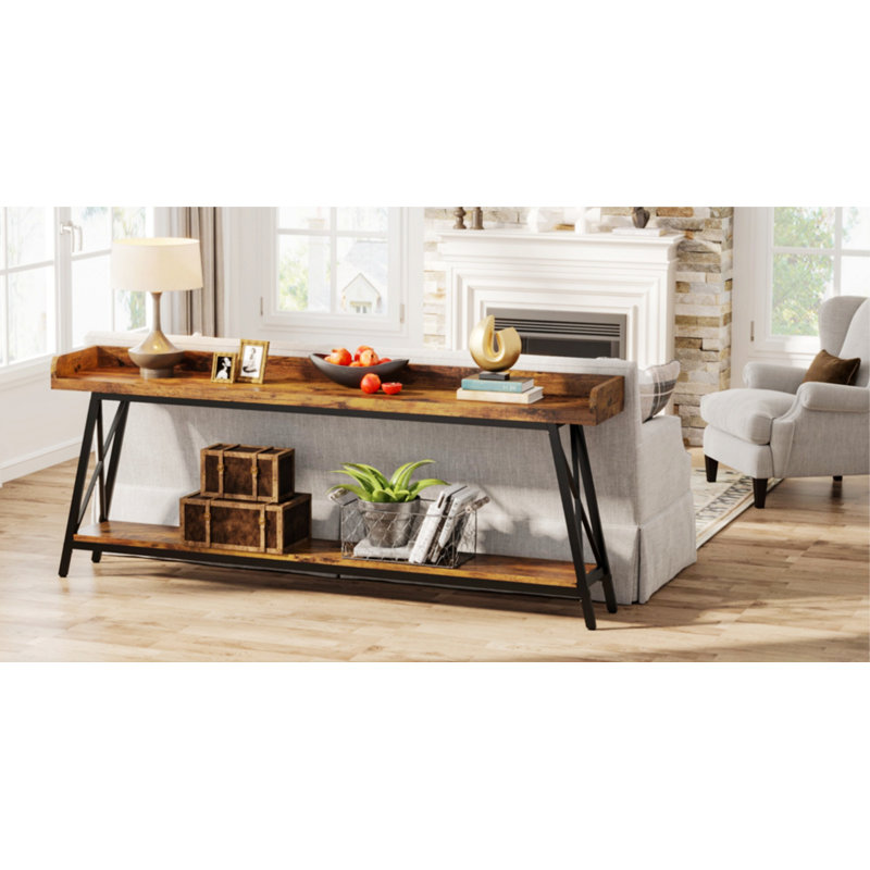 Console industrielle, table d'entrée étroite, table d'appoint pour le salon, Brun rustique