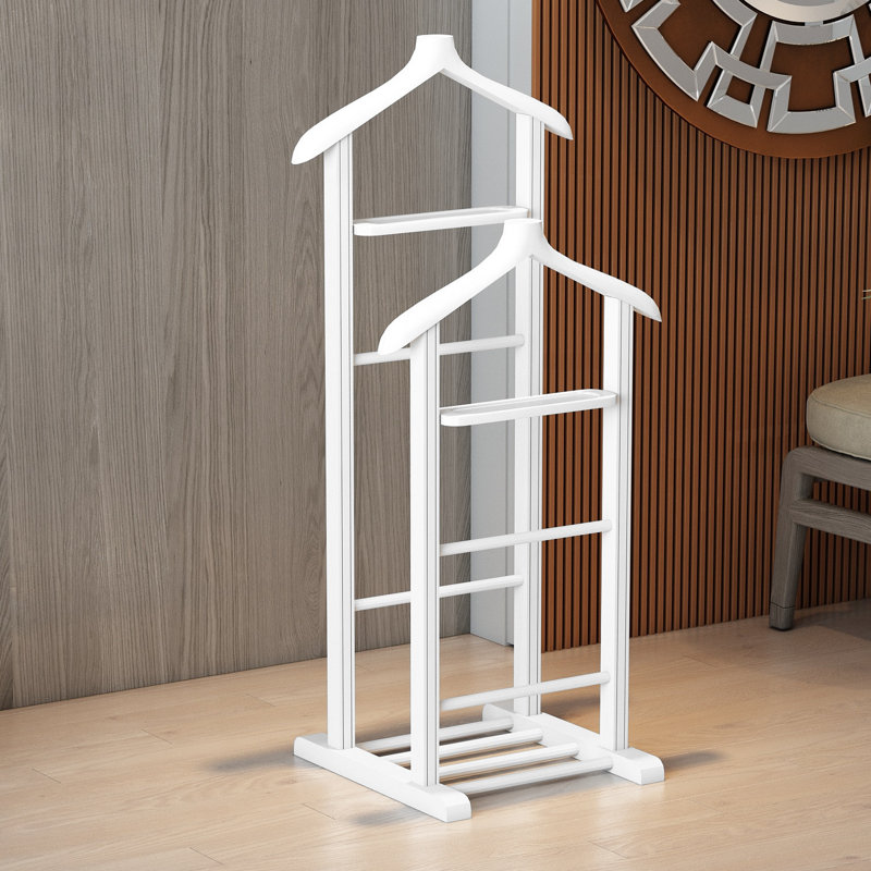 Elegant Valet Stand for Clothes & Accessories, White Beech Wood, 13.2 x 47.2 x 18.1 inches | 100% Durable Beech, Modern Design | Multipurpose Hanger, Perfect for Entryway, Bedroom & Office Organization