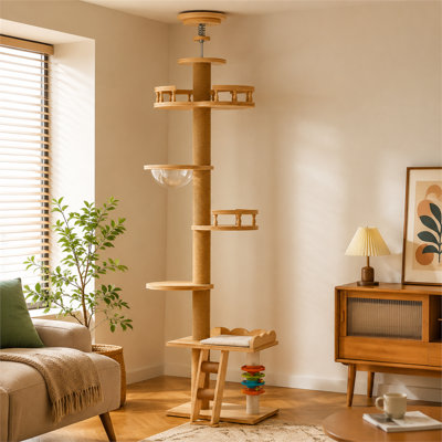 Fabriqué en panneaux de fibres de densité moyenne de haute qualité, cet arbre à chat comprend une échelle d'escalade, un rebord de fenêtre et un jouet amusant. Il est réglable en hauteur et multifonctionnel pour une utilisation à l’intérieur.