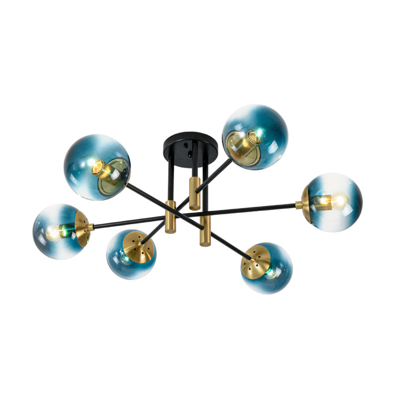 Glass Bubble Sputnik Semi Flush Chandelier, Blue