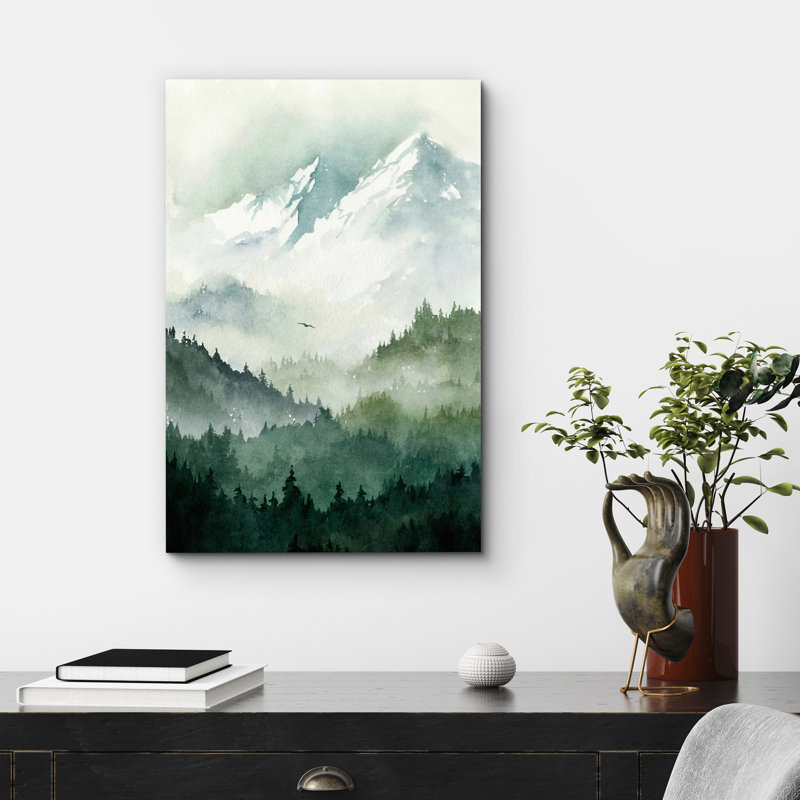 Woodland Forest Landscape Green Mountain Nature Scene Modern Decor Large Frame, impression sur toile, art mural, Toile tendue