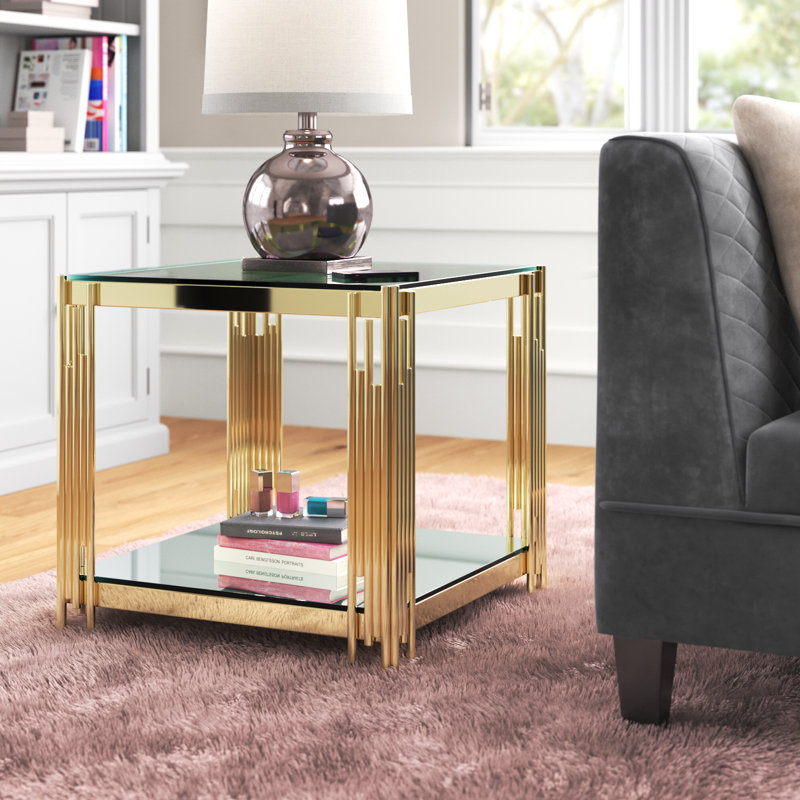 Graf Glass Top End Table, Gold