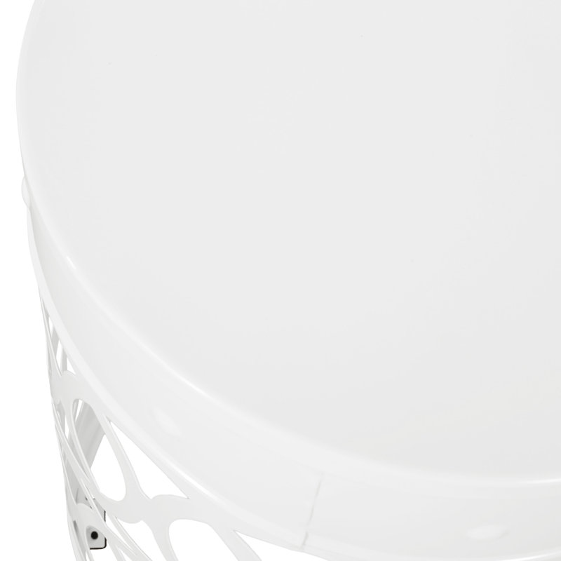 Large White Metal Outdoor Table, With Chic Iron Cut Decoration Side Table For Outdoor, Elegant Design, White