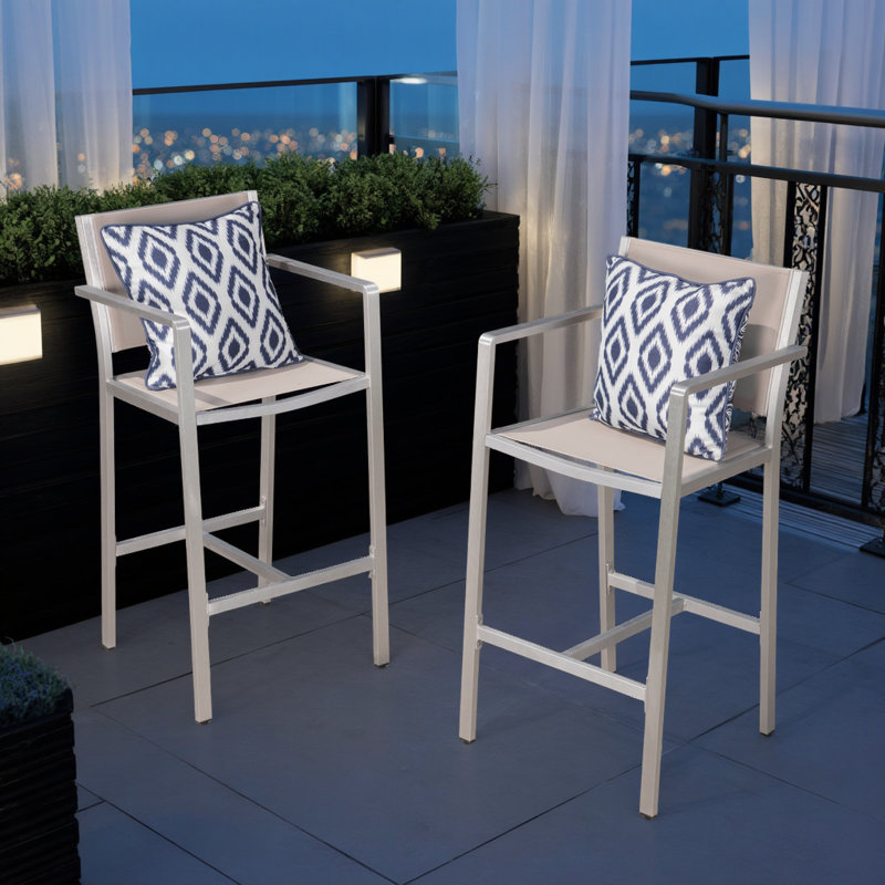 Set of 2 Barstool Pair - 45" Tall Aluminum Frame Stools with Weather-Resistant Mesh Seating