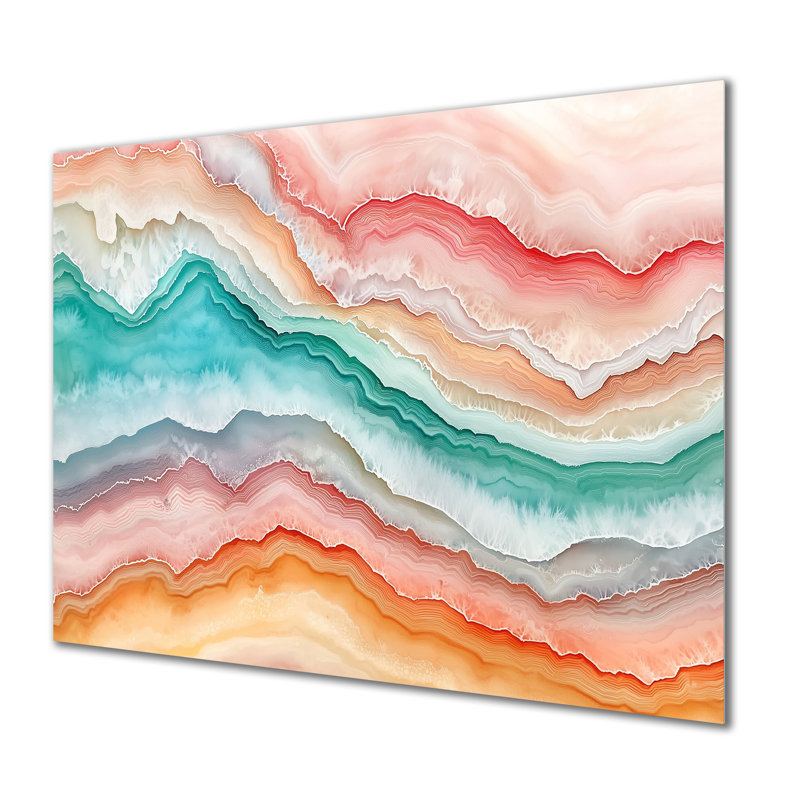 Vert, rose, cascade lumineuse d'agate, H 24 po x l 32 po x P 0,84 po