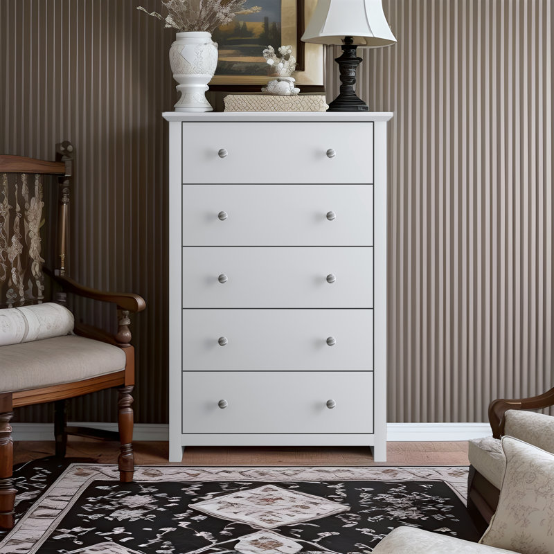 Tevrat 31.1" W 5-Drawer Chest, Matte White
