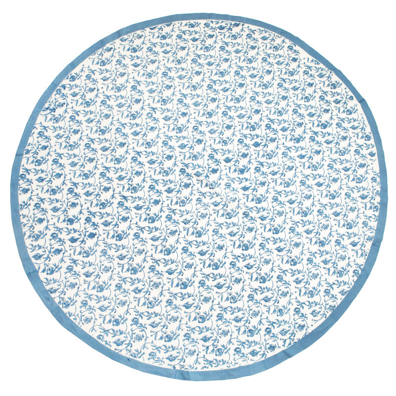 Granada Handmade Floral Tablecloth, 70" Round, Blue