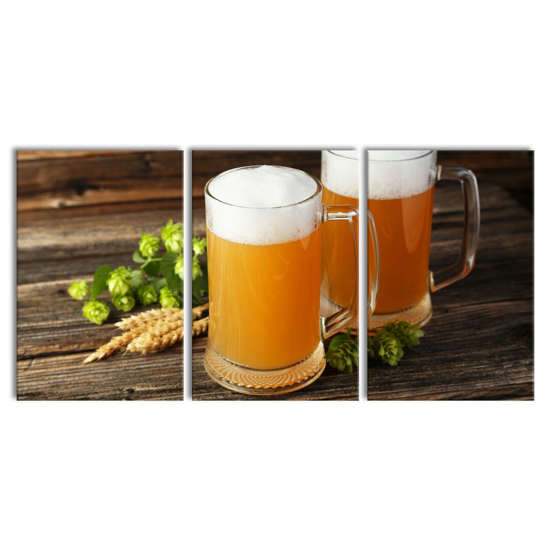 3-tlg. Leinwandbilder-Set Leckeres Bier mit Hopfenblüten