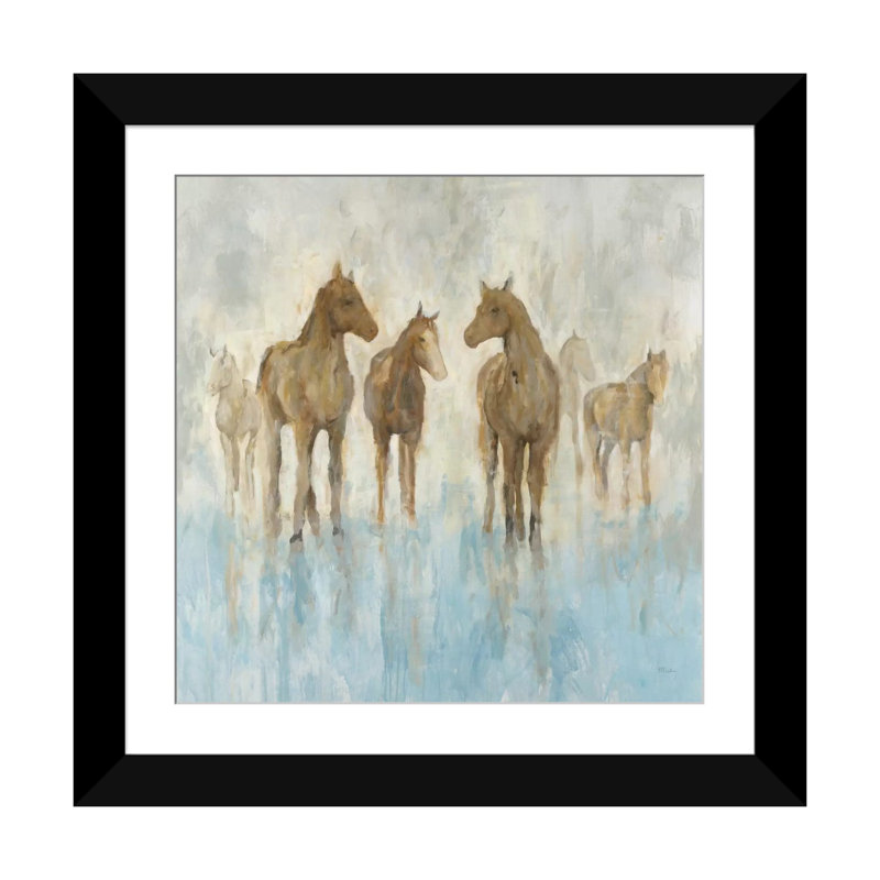 «Horses», reproduction sur toile, H 16 po x l 16 po x P 1 po, Papier d'art encadré noir, Blanc