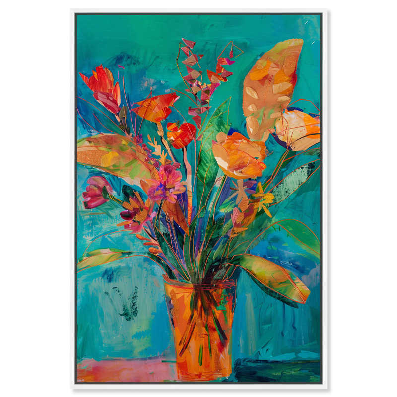 Vase à fleurs, H 31 po x l 21 po, Encadrement doré