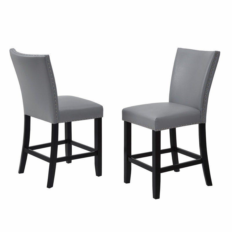 Fauteuil en polyuréthane rembourré à hauteur de comptoir 2 pièces avec repose-pieds chromé, Gris