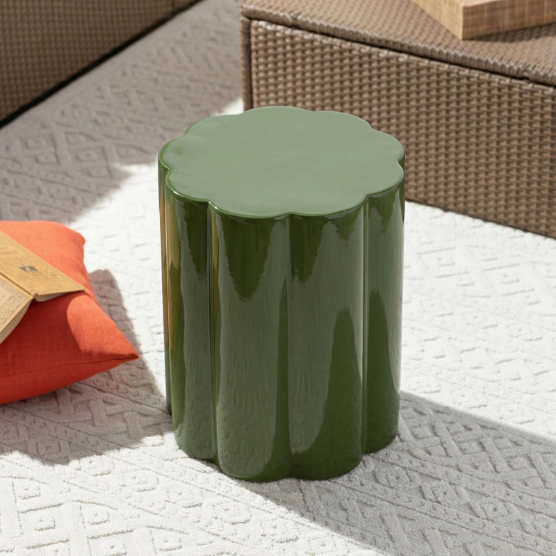 Averra Modern Sculptural Magnesium Oxide Indoor Outdoor Side Table with High-Gloss Finish, Green