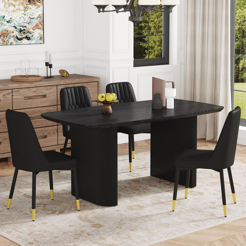 Élégant ensemble de table et de chaises en bois aggloméré noir pour les maisons modernes
