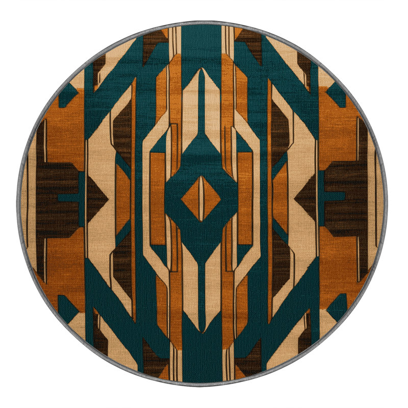 Machine Washable Art Deco Gray Area Rug, Round 8'