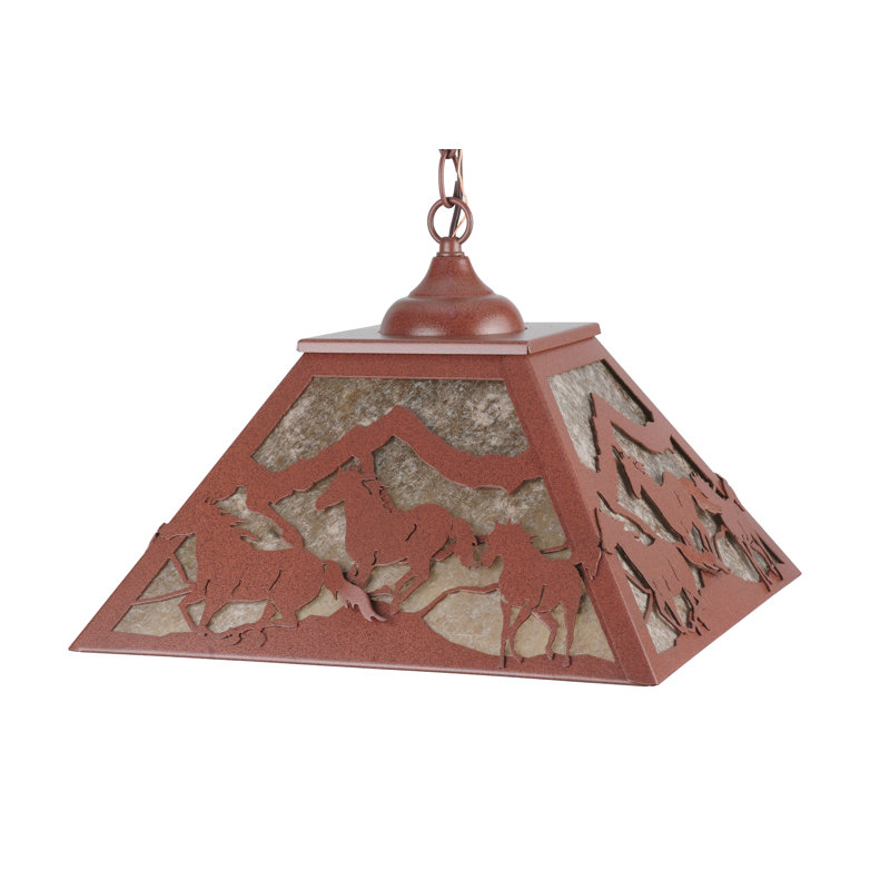 Rustic Mountain Gallop 15.5" Rust LED Pendant with Silver Mica Diffuser
