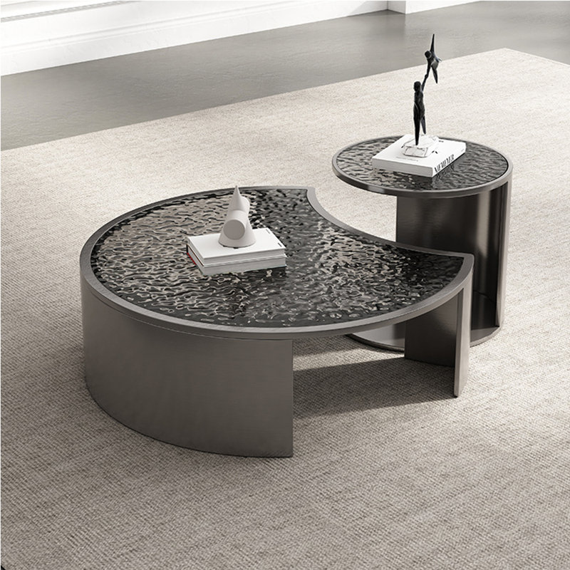 Table basse moderne en acier inoxydable et verre, Gris