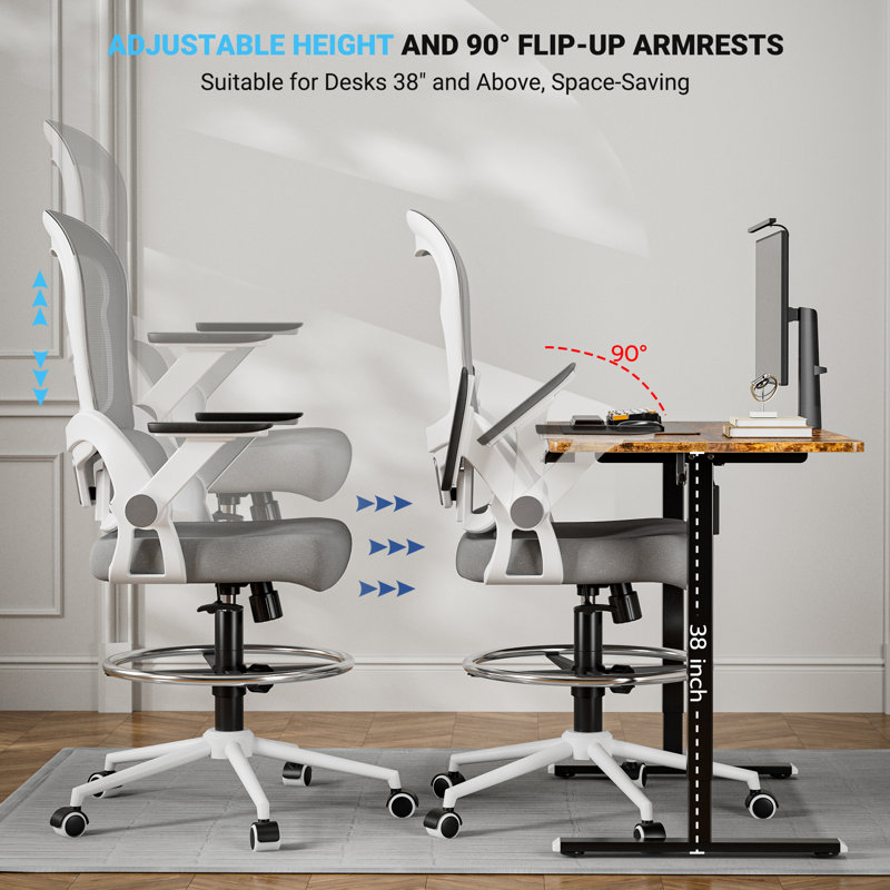 Mikaella Ergonomic Drafting Chair, Gray, Gray