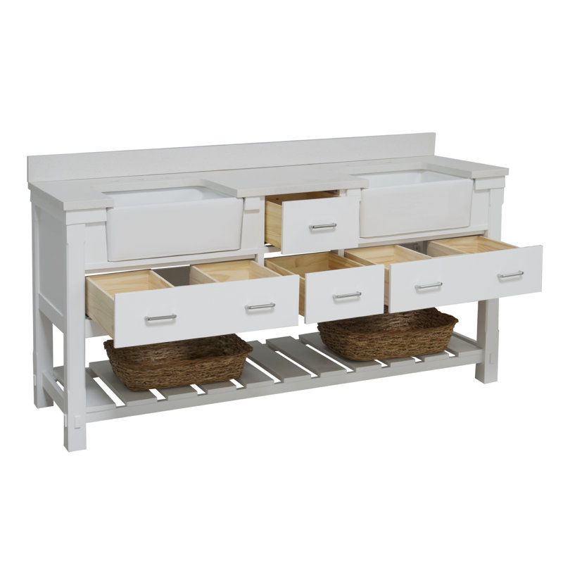 Ensemble de meuble-lavabo double 72 po Hitton, Blanc, Quartz