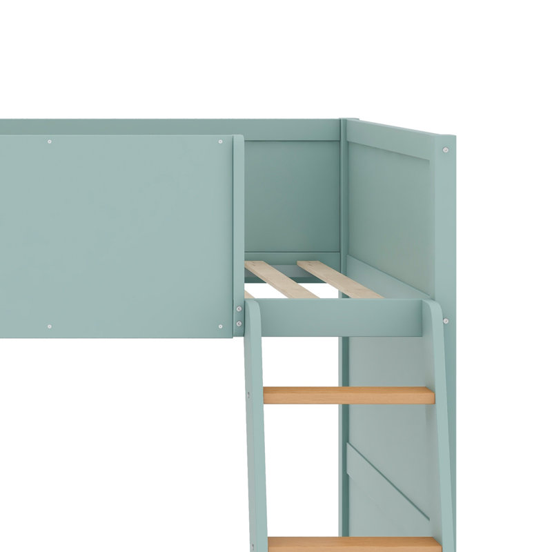 Lit mezzanine peu encombrant, conception pour lit double avec échelle et tablettes de rangement, Lit simple