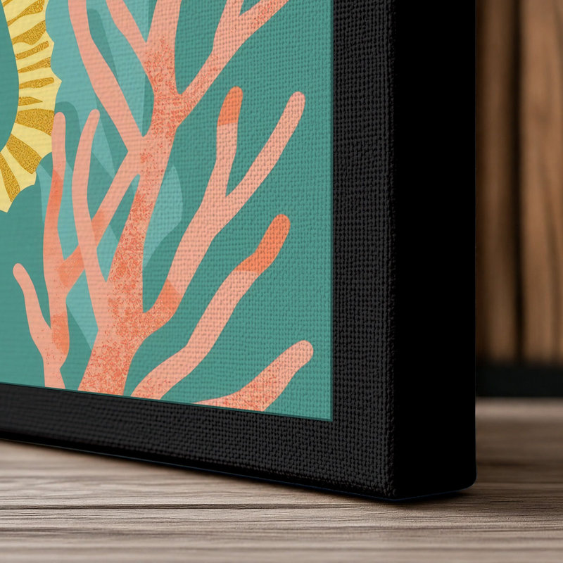 Seahorses in Coral Coastal - Wrapped Canvas, 18x12 - 45.7 x 30.5 cm, Black Border