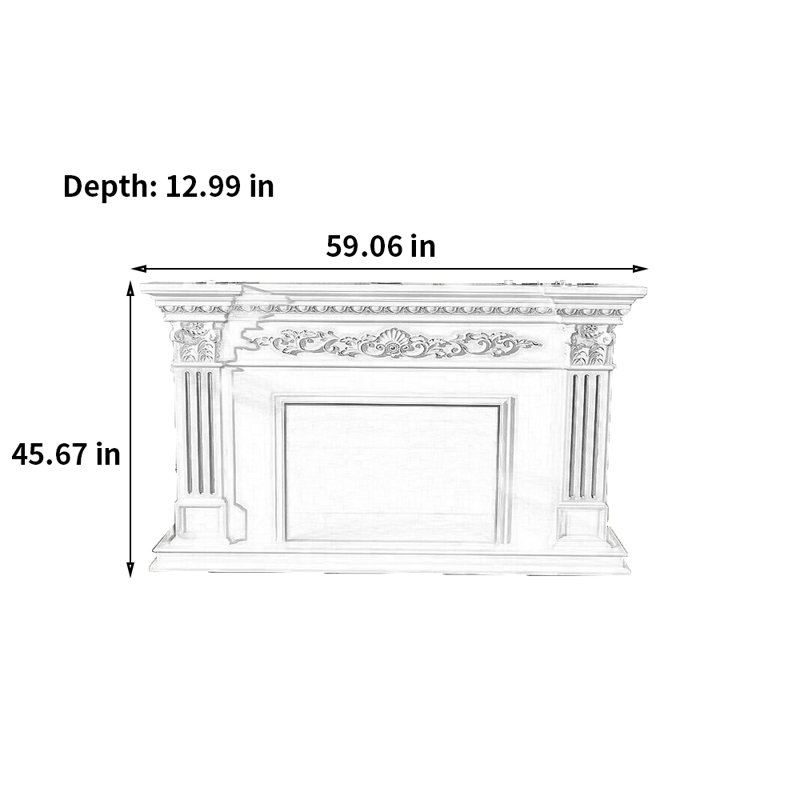 Euro-American Style Simple TV Cabinet Fireplace, Ivory, 59.06"