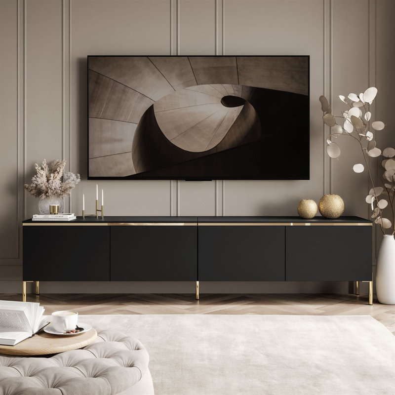 Bethsaida Cashmere TV Stand 200cm with Gold Legs, Black