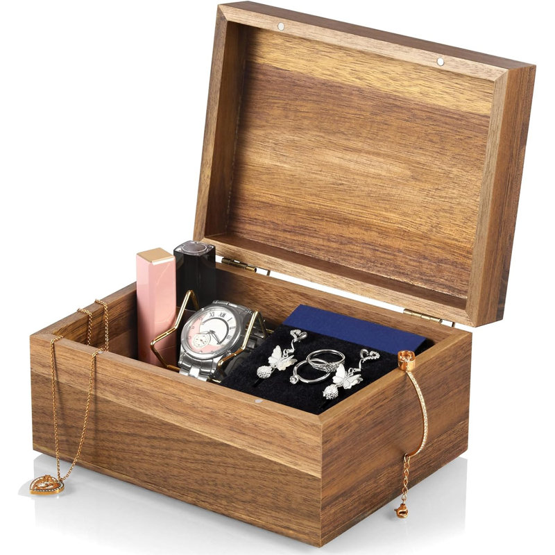 Keepsake Box, Acacia Wood Memory Box with Hinged Lids