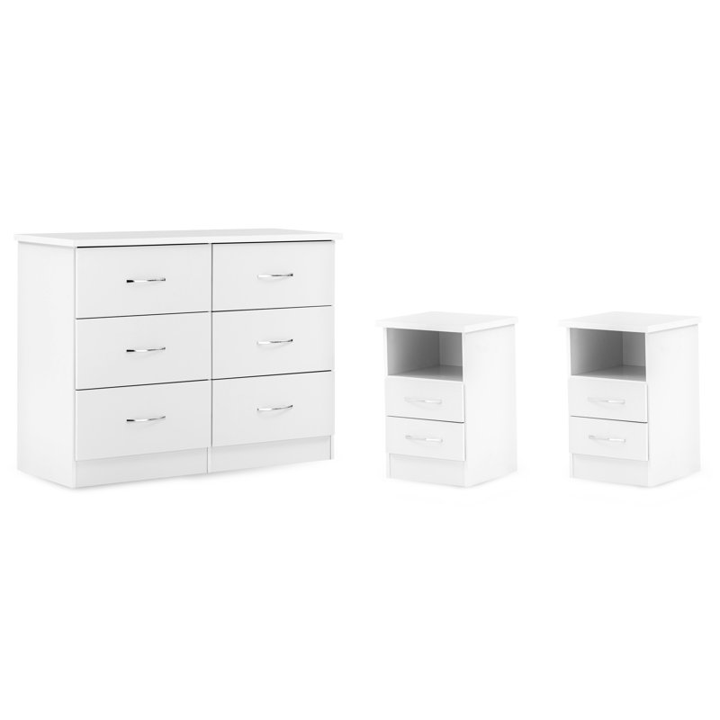 Ensemble de chambre à coucher 3 pièces Nevada (commode 6 tiroirs et 2 tables de chevet)