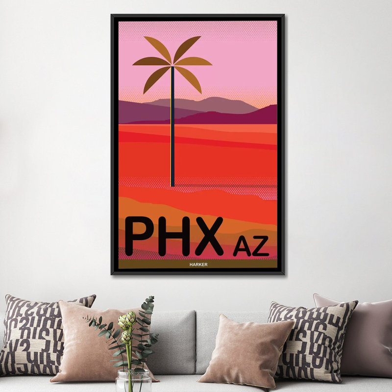 «Phoenix Travel Poster», publicité sur toile, H 60 po x l 40 po x P 1,5 po, Toile encadrée noire, Pas de tapis