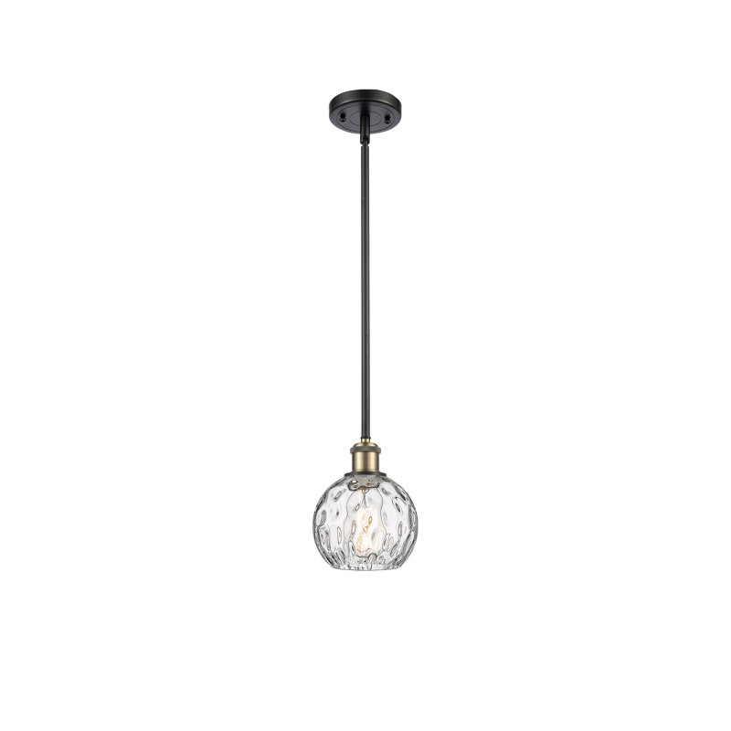 Cindi 1-Light Steel and Glass Single Pendant, No Bulb Included, 8" H x 6" W x 6" D, Black Antique Brass