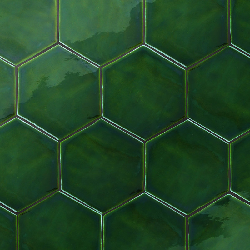 Viva Hex Antic Handmade 6" x 7" Ceramic Tile, Green