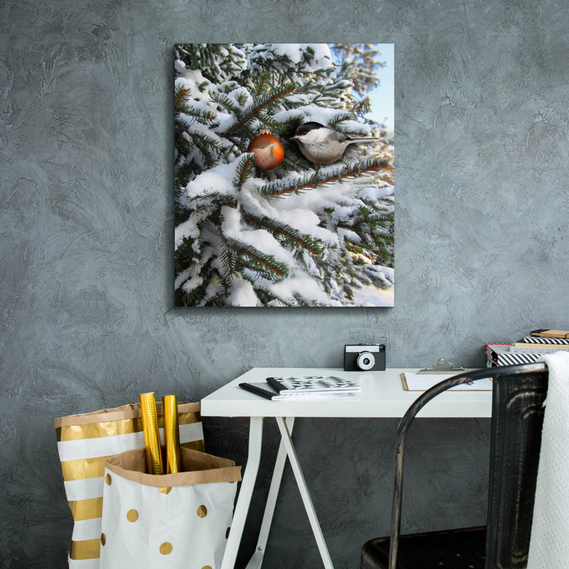  «Christmas Chickadee» par John Hovenstine, art mural sur toile, 20 po x 24 po, H 24 po x l 20 po