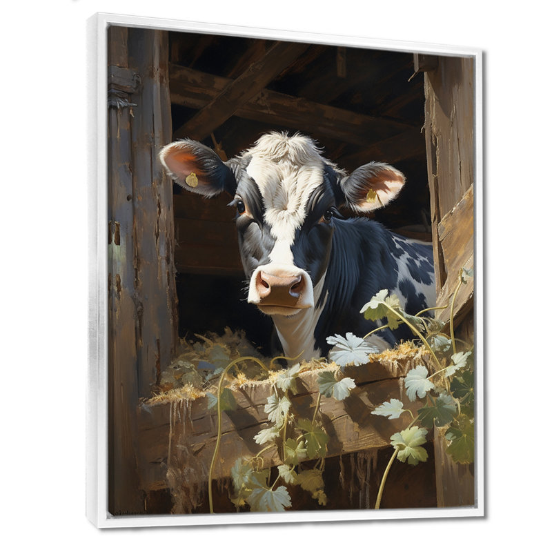 Damalis Cow Rustic Charm I - vache, art mural, H 32 po x l 24 po x P 1 po, Cadre flottant blanc