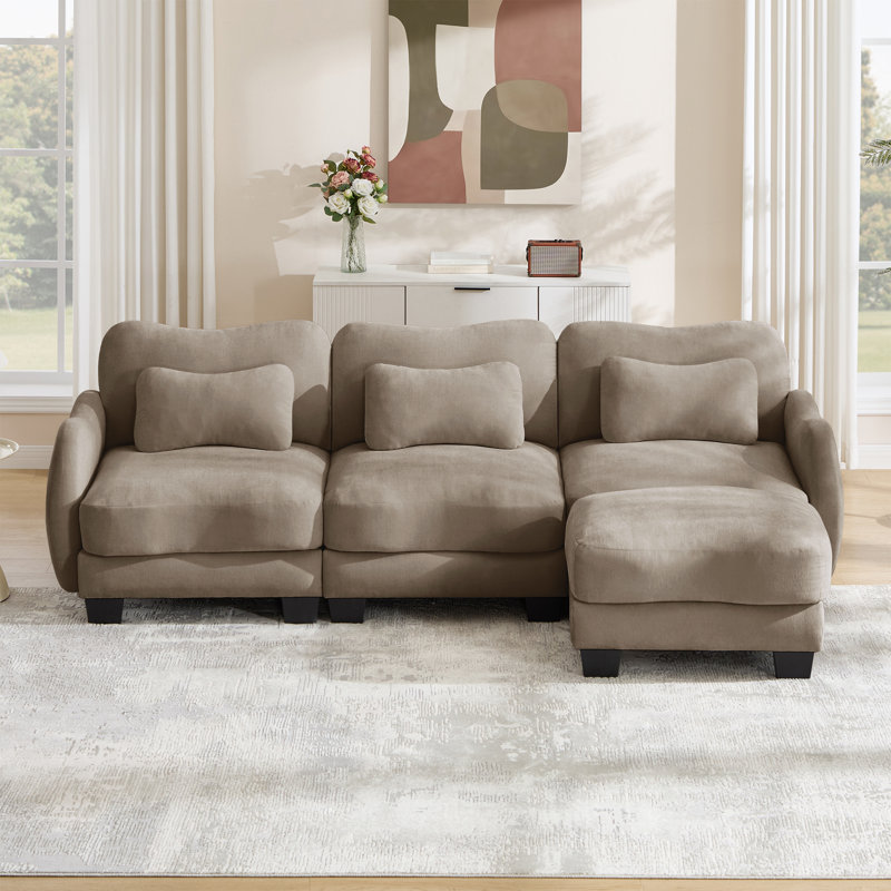 Canapé modulaire en chenille de 101,1 po avec méridienne et canapé 3 places avec 3 coussins décoratifs pour le salon