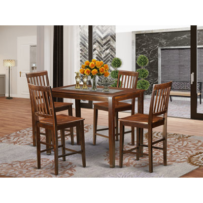 5 Piece Counter Height Dining Set Includes a Rectangle Dinette Table and 4 Kitchen Dining Chairs, Mahogany