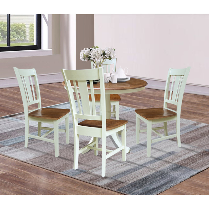 Ensemble de salle à manger extensible en bois massif 5 pièces Ewalt, 5, Noyer blanc / écorce